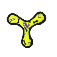 Tuffy Jr Boomerang Interactive Play Dog Squeaker Toy Yellow Bones