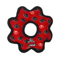 Tuffy Jr Gear Ring Interactive Play Pet Dog Squeaker Toy Red Paws