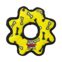 Tuffy Jr Gear Ring Interactive Play Pet Dog Squeaker Toy Yellow Bones