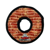 Tuffy Mega Jr Ring Interactive Play Dog Squeaker Toy Brick Print
