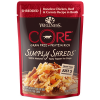 Wellness Core Simply Shreds Dog Food Topper Chicken Beef & Carrots 12 x 79g