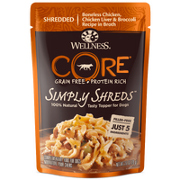 Wellness Core Simply Shreds Dog Food Topper Chicken Liver & Broccoli 12 x 79g