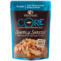 Wellness Core Simply Shreds Dog Food Topper Tuna Beef & Carrots 12 x 79g