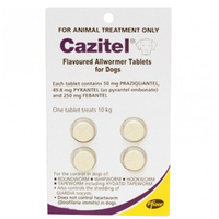 Cazitel All Wormer for Dogs 10kg/Tablet x 4 Round Hook Whip Tape Worms 