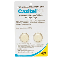 Cazitel All Wormer for Dogs 35kg/Tablet x 2 Round Hook Whip Tape Worms 