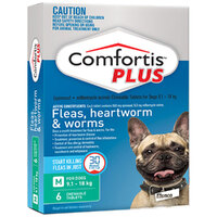 Comfortis Plus Fleas & Worms Treatment for Dogs 9-18kg Green 6 Pack 