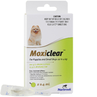 Moxiclear Fleas & Worms Treatment for Puppies & Small Dog Up to 4kg Green 3 Pack