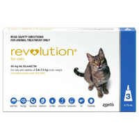 Revolution 2.6-7kg Cat Parasite Wormer Treatment Tube Blue 3 Pack (W)