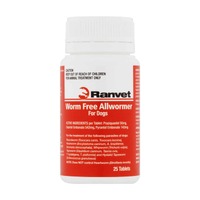 Ranvet Worm Free Dogs Allwormer Treatment Red 10kg 25 Tablets