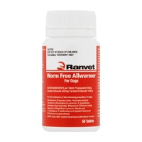 Ranvet Worm Free Dogs Allwormer Treatment Red 10kg 50 Tablets