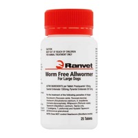Ranvet Worm Free Large Dogs Allwormer Treatment White 25kg 25 Tablets