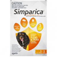 Simparica 5.1-10kg Small Dog Tick & Flea Chewable Treatment 3 Pack