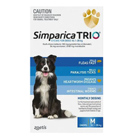 Simparica Trio Flea & Tick Control for Dogs 10.1-20kg Blue 3 Pack