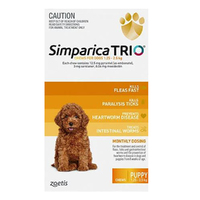 Simparica Trio Flea & Tick Control for Puppies 1.3-2.5kg Yellow 3 Pack