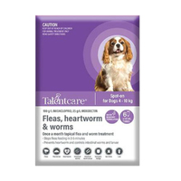 TalentCare Flea Heartworm & Worm Spot-on for Dogs 4-10kg 6 Pack (W)