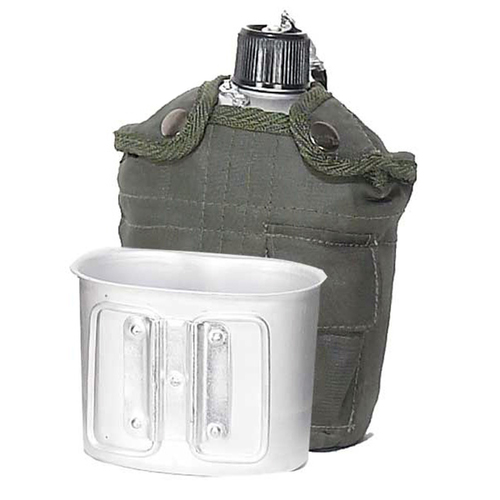 Mustang Aluminium Canteen w/ Khaki Cover & Cup 946ml (13628)