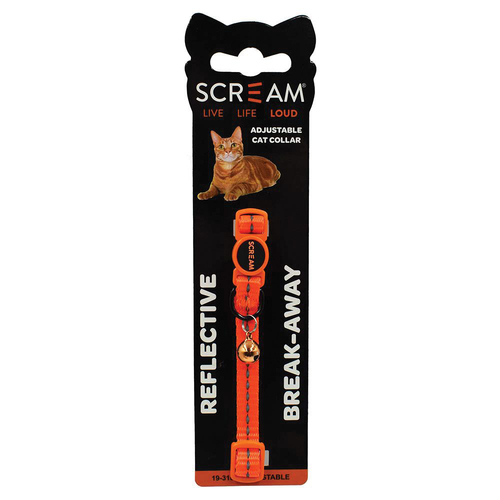 Scream Reflective Adjustable Nylon Cat Collar Loud Orange 19-31cm