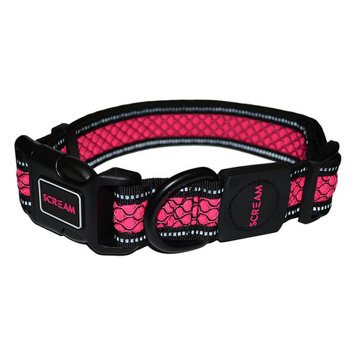 Scream Reflective Adjustable Dog Collar Loud Pink Small 2 x 28-40cm