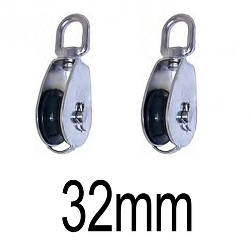 2 PK BRIDCO BLOCK SWIVEL HEAD NYLON SHEAVE - STAINLESS STEEL 32MM OR 50MM PULLEY