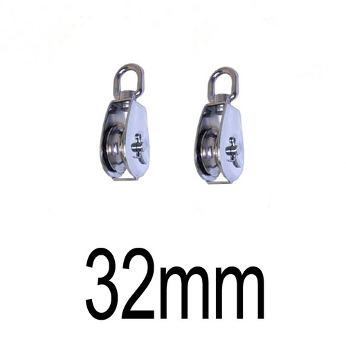 2 PK BRIDCO BLOCK SWIVEL HEAD METAL SHEAVE - STAINLESS STEEL 32MM PULLEY A-2771S