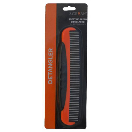 Scream Rotating Teeth Detangler Comb for Dogs Loud Orange Large