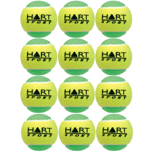 HART LOW COMPRESSION TENNIS BALLS - 12 PACK - 60MM - YELLOW / GREEN (19-225)