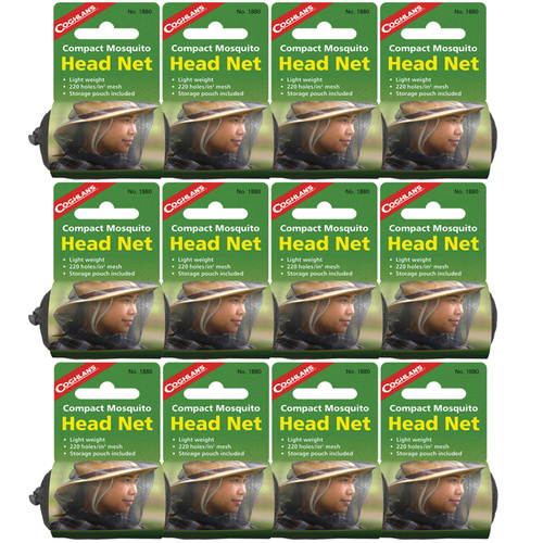 12 PACK COGHLANS COMPACT MOSQUITO HEAD NET SOFT POLYESTER NETTING (COG 1882)