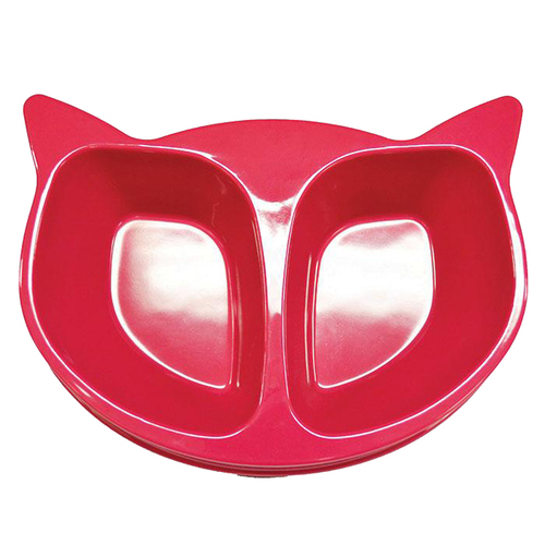 Scream Cat Face Heavy Duty Plastic Pet Double Bowl Loud Pink 350ml