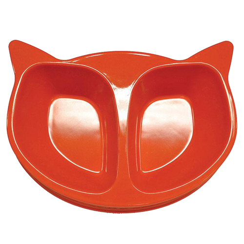 Scream Cat Face Heavy Duty Plastic Pet Double Bowl Loud Orange 350ml