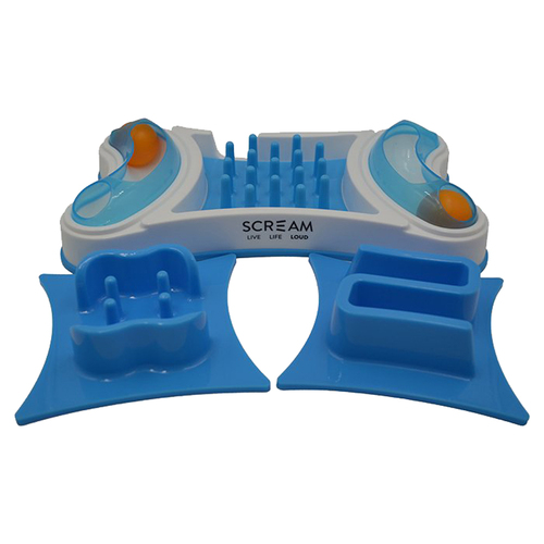Scream 2-in-1 Slow Feed Interactive Cat Bowl Loud Blue