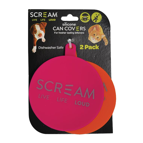 Scream Silicone Pet Food Can Cover Loud Pink & Orange 2 Pack