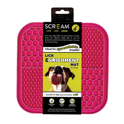 Scream Lick Enrichment Pet Dog Food Mat Non Skid Base Square Loud Pink