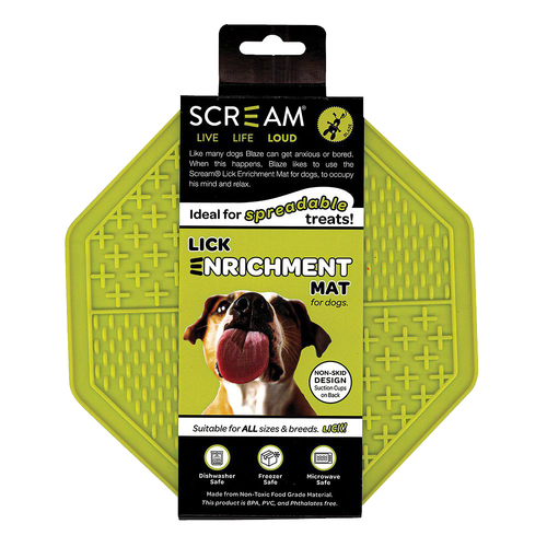 Scream Lick Enrichment Pet Dog Food Mat Suction Base Octagon Loud Green