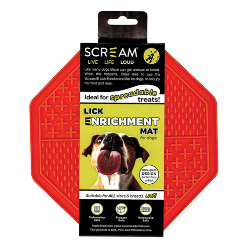Scream Lick Enrichment Pet Dog Food Mat Suction Base Octagon Loud Orange