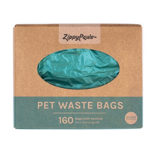 Zippy Paws Pet Waste Bags with Handles Unscented Teal 160 Pack