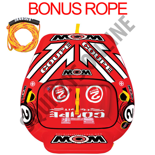 Wow Watersports 2P Person Coupe Cockpit Biscuit Towable With Bonus Tow Rope Ski Tube (15-1030)