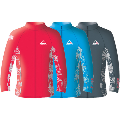 NEW ADRENALIN LADIES BEACH LONG SLEEVE LYCRA ZIP RASH TOP - UPF 50+ RATING