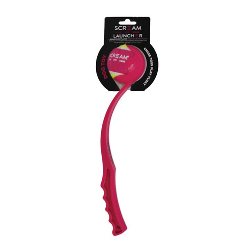 Scream Ball Launcher Throw & Fetch Dog Toy Loud Pink 38cm