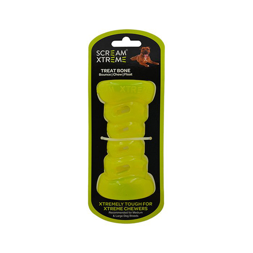 Scream Xtreme Treat Bone Treat Dispensing Dog Toy Loud Green Medium/Large 13cm