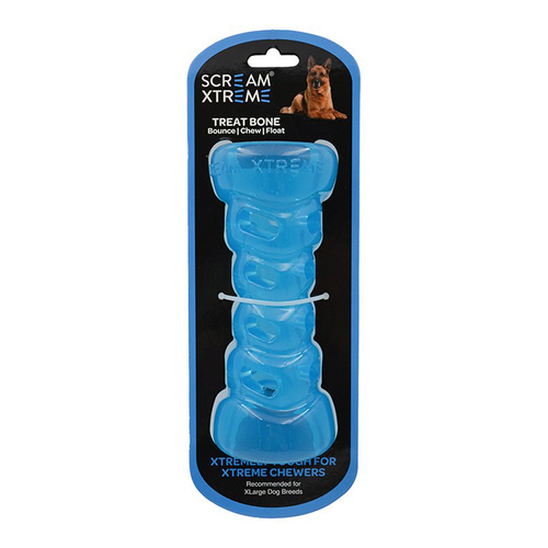 Scream Xtreme Treat Bone Treat Dispensing Dog Toy Loud Blue XL 20cm