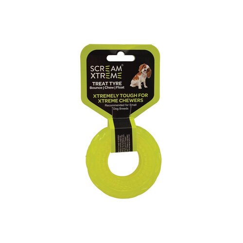 Scream Xtreme Treat Tyre Dog Chew Toy Loud Green Small