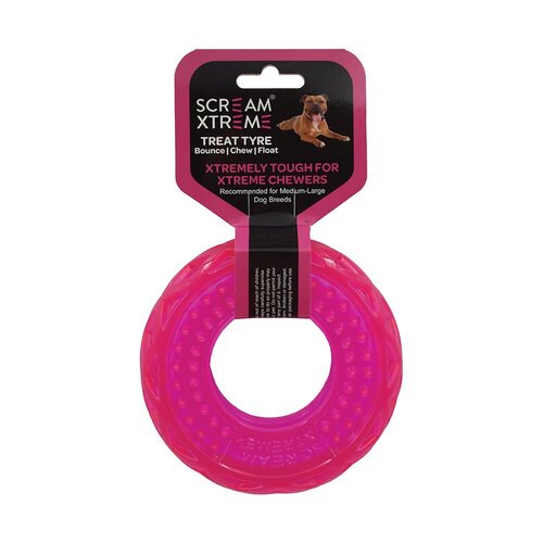 Scream Xtreme Treat Tyre Dog Chew Toy Loud Pink Medium/Large