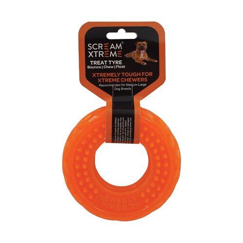 Scream Xtreme Treat Tyre Dog Chew Toy Loud Orange Medium/Large