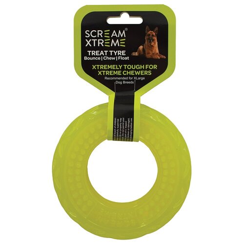 Scream Xtreme Treat Tyre Dog Chew Toy Loud Green XL