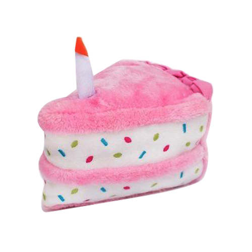 Zippy Paws Birthday Cake Plush Dog Squeaker Toy Pink 17.5 x 15cm