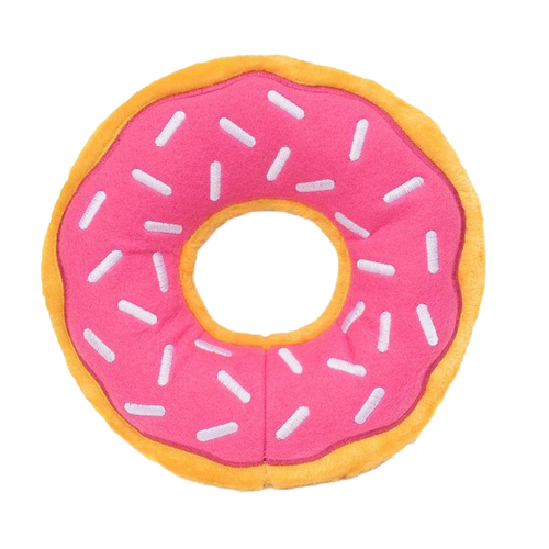 Zippy Paws Donutz Strawberry Plush Dog Squeaker Toy Jumbo 26.5 x 6.5cm