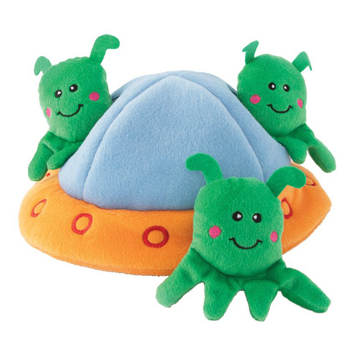 Zippy Paws Zippy Burrow Aliens in UFO Plush Dog Squeaker Toy 22 x 22 x 10cm