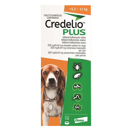 Credelio Plus Ticks Fleas & Worms Treatment Chew Tabs for Dogs 5.5-11kg Orange 6 Pack