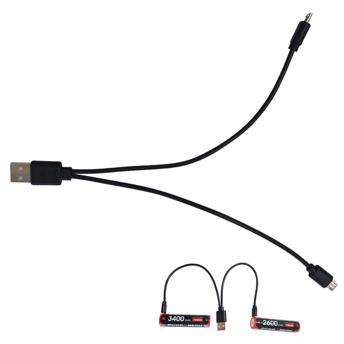 Powa Beam Dual USB Battery Charging Cable for Rechargeable Batteries (BAT-RCC)