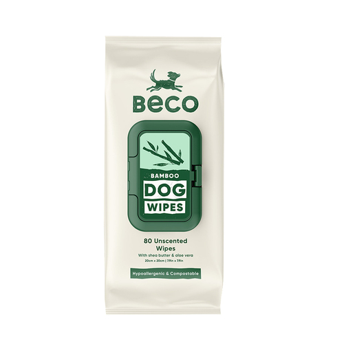 Beco Bamboo Hypoallergenic & Compostable Dog Wipes Unscented 80 Pack